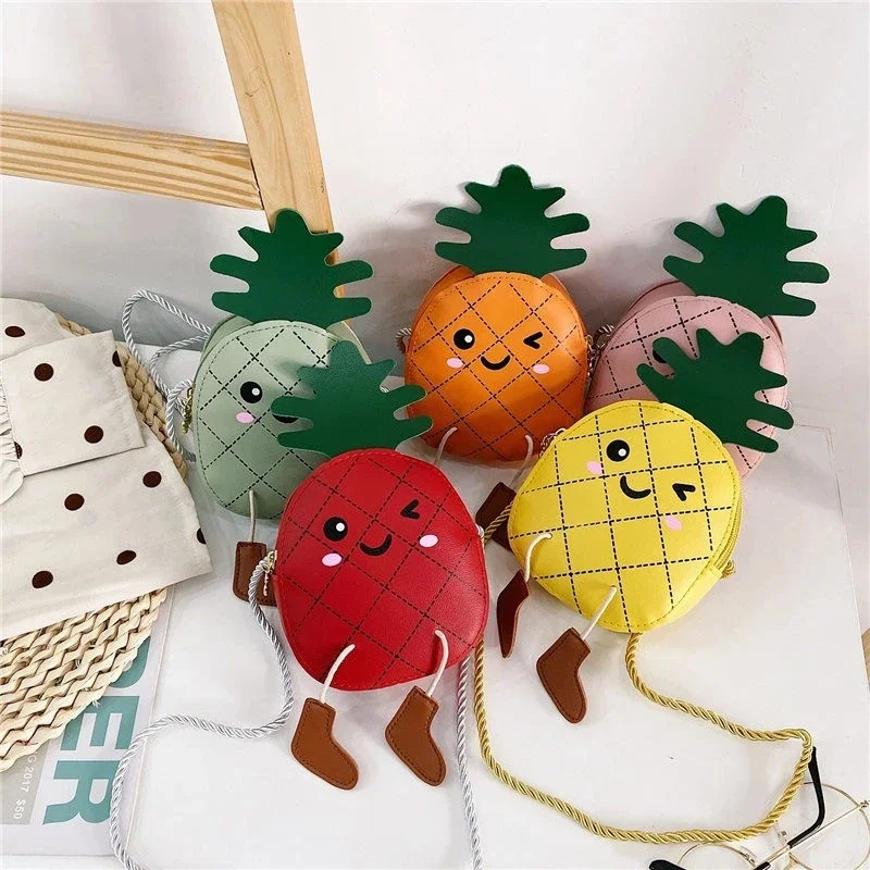 

Mini Children Pineapple Bag Crossbody Bags PU Leather Cartoon Shoulder Bag Cute Accessories Coin Purse Small Bag Zipper