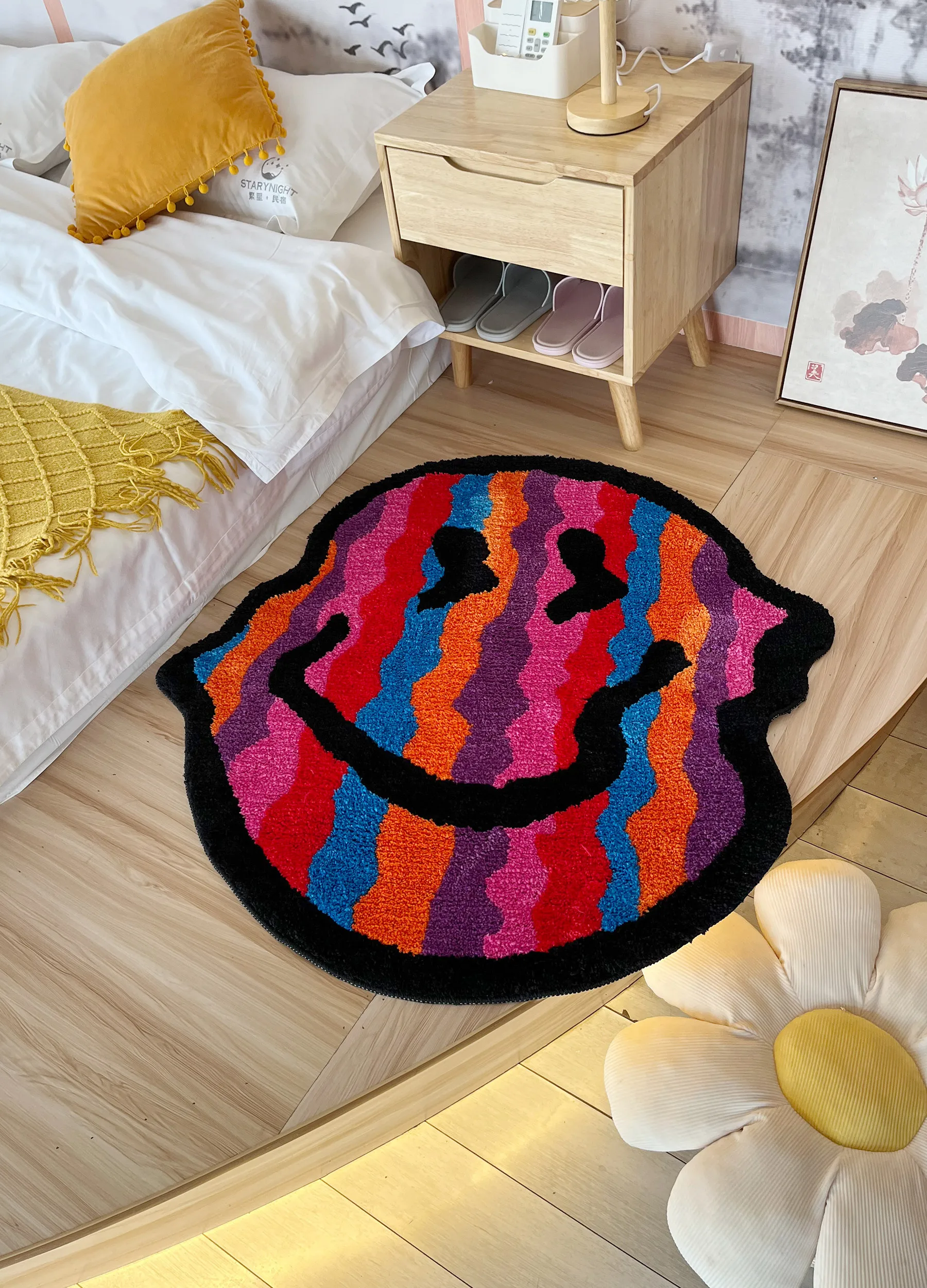 VIKAMA Funky Happy Smiley Fußmatte, rutschfester, waschbarer Eingangsteppich mit Cartoon-Print, waschbare Bodenmatte im Streetwear-Stil für Zuhause – Detail 5