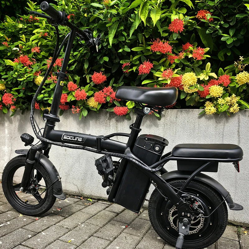 Black E-Bike, Front Shock Absorber, 500W Motor,48V Detachable Battery, 19.9MPH Top Speed, 14*2 All-Terrain Tires, Bright Headlight 3-Riding Modes Front Shock Absorptions 6-Hour Charging Time, City Commuter Bike image 1