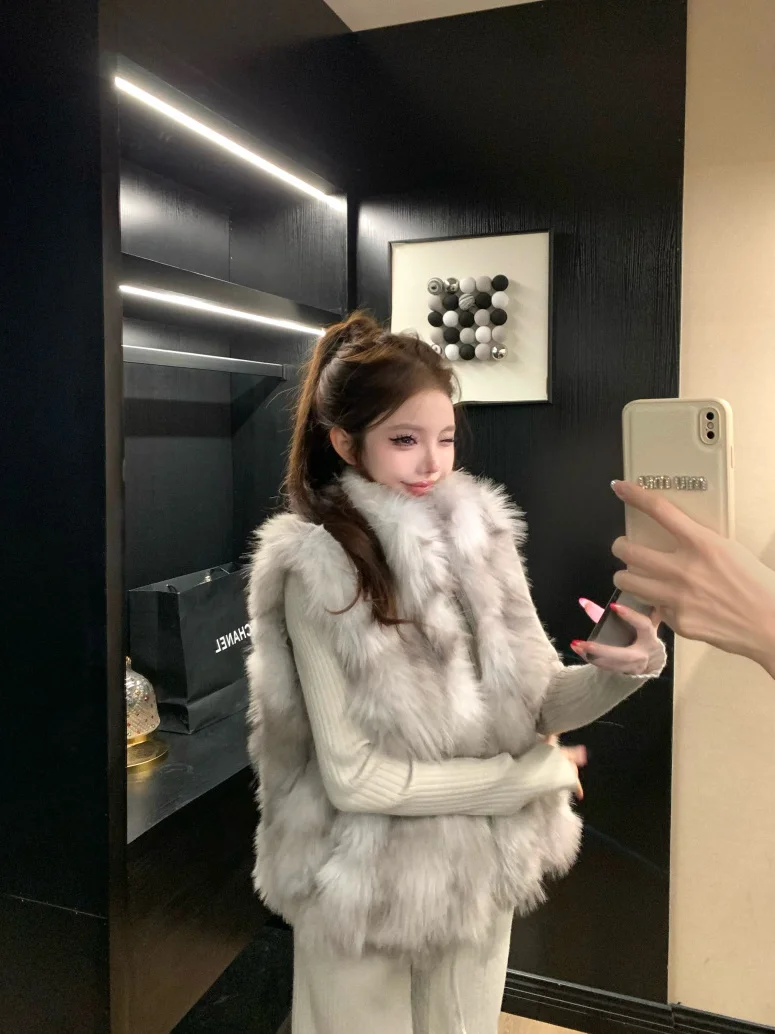 

Женский повседневный вязаный комплект: жилет, плюшевая термокофта и длинные брюки. Трехпредметный костюм с высокой талией из полиэфирного волокна на молнии.