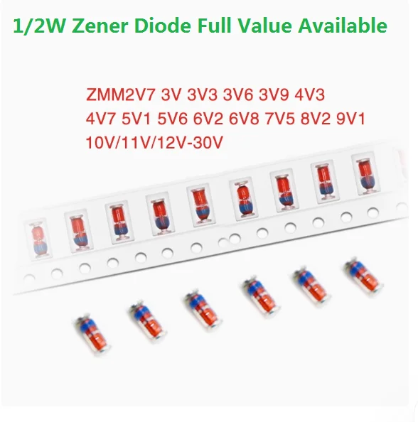 Free Ship 200PCS ZMM/9V1/10V/11V/12V/13V/15V/16V/18V/20V/22V/24V/27V/30V/33V/36V/39V 9.1V LL34  0.5W Smd 1/2W Zener Diode ZMM