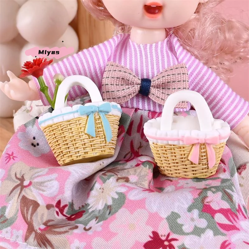 2/3Pcs Dollhouse Miniatures Rattan Bamboo Flower Basket Models Cute Doll House Accessories Decor Pretend Play Toys