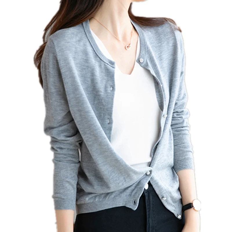 cashmere knit cardigan women spring and autumn diamond buckle thin cashmere sweater coat loose age-reducing leisure jacket