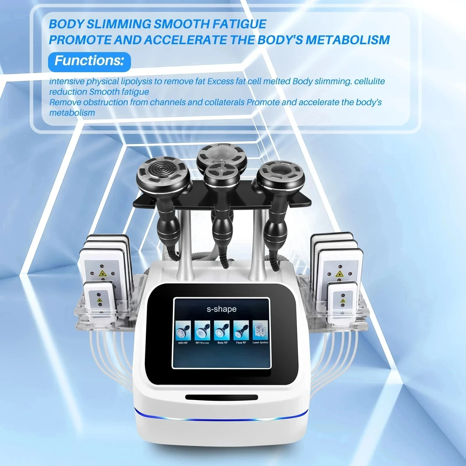 

5 in 1 S-Shape 40K Cavitation Body Slimming Machine Body Shaping Vacuum Multipolar RF Beauty Device For Face And Body