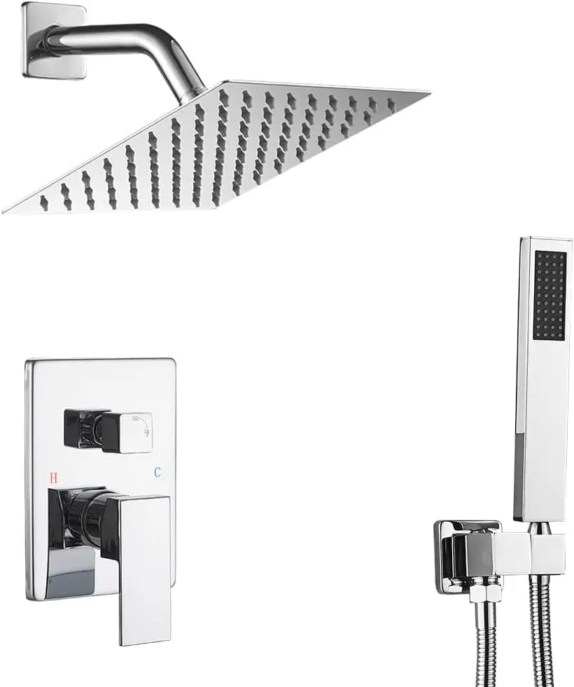 

High Pressure 8" Rainfall Shower Head Set with Handheld Spray, Wall Mounted Luxury Bathroom Faucet Combo and Valve Kit