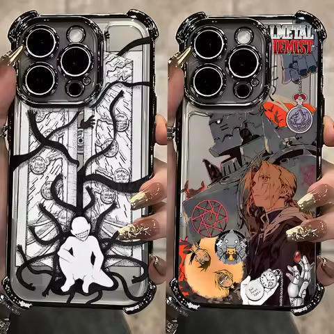 Anime Fullmetal Alchemist Plating Phone Case For Xiaomi 15 14 13 Poco F4 F5 X7 X6 X5 X3 Pro Ultra 5G Anti Fall Airbag Back Cover
