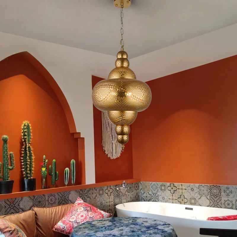 Thai Style Arabian South East Asia Luxury Minimalist Iron Chandelier Gold Pendant for Restaurant Hotel Living Room Bedroom Decor