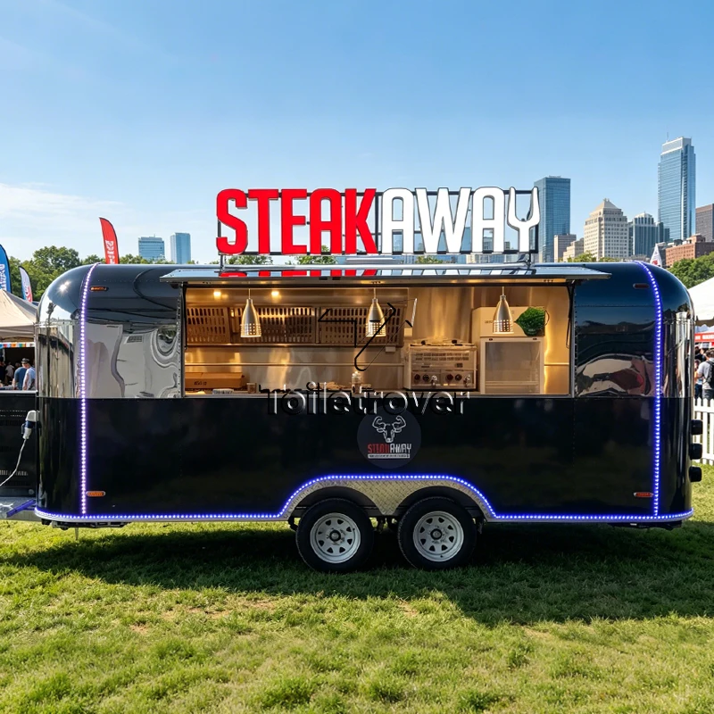 DOT CE Certified Stainless Steel Food Trailer Pizza Burger Coffee Mobile Food Cart American 3 Sink Commercial Food Truck