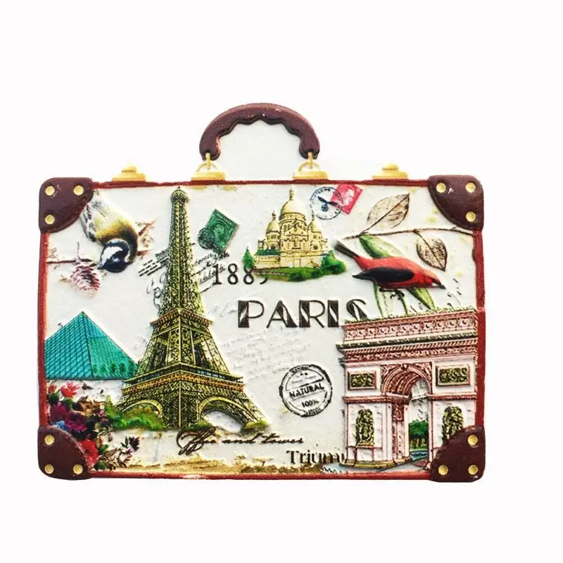 Paris, France Landmark Architecture Travel Souvenirs Creative Suitcase Magnetic Refrigerator Stickers Collection Souvenirs