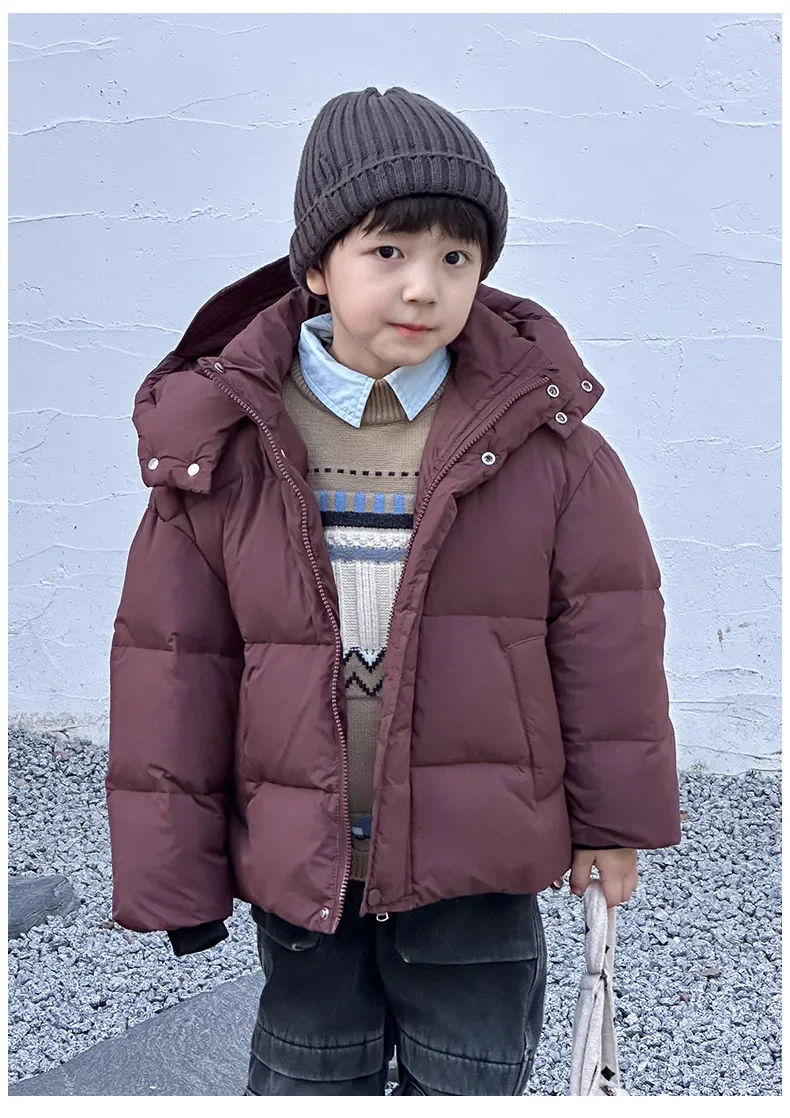 Girls Boys Down Coat Winter Korean Version Thickened Down Jacket Boys and Girls Hooded Bread Coat White Duck Down Clothes