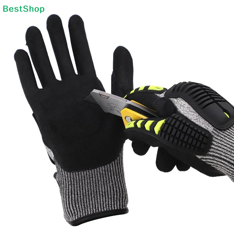 〔Q〕Cut Resistant Safety Work Glove Anti Vibration Anti Impact Oil-proof Protective With Nitrile Dipped Palm Glove For Working