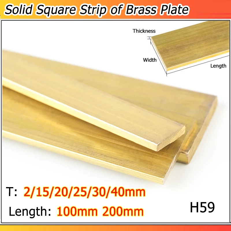 Thickness: 2/15/20/25/30/40mm Length: 100mm 200mm Width: 8~120mm H59 Brass Plate Solid Brass Metal Sheet Solid Brass Square Bar