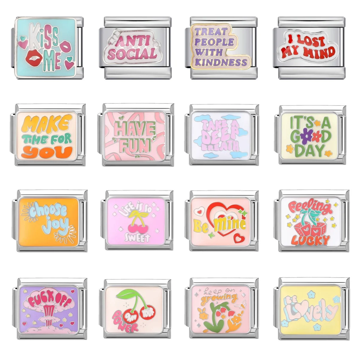 

Fashion Women Men Y2k Colorful Glaze Personality Words Italian Charm Link Fit 9mm Stainless Steel Bracelet DIY Making Jewelry