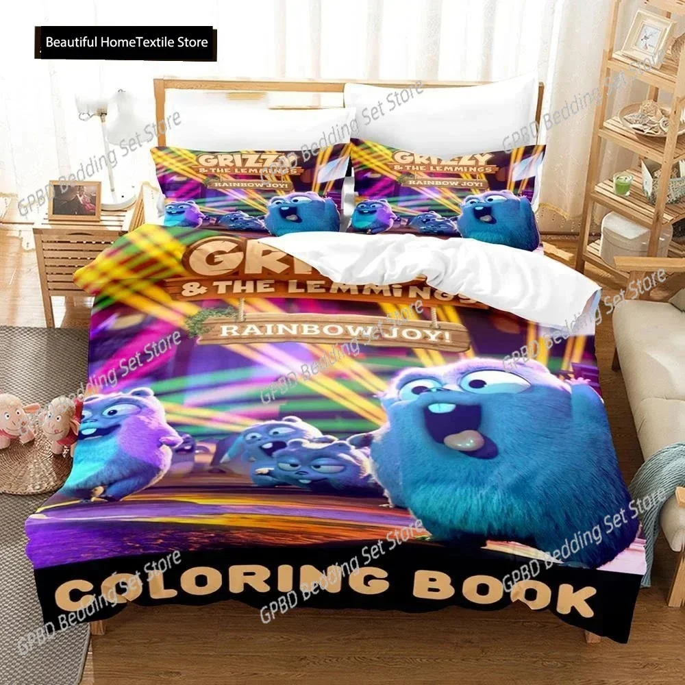 

3D Printed Grizzy N Lemmings Comfortable Duvet Quilt Cover Pillowcase Bedding Set Children Bedroom Decoration Home Textile