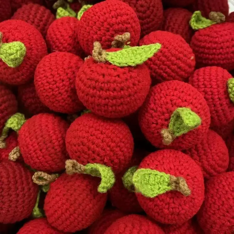 2Pcs Cartoon Wool Cute Fruit Orange Persimmon Hand Knitted Strawberry Wool Crochet Knitted Fruits Pendant DIY Keychain Gift