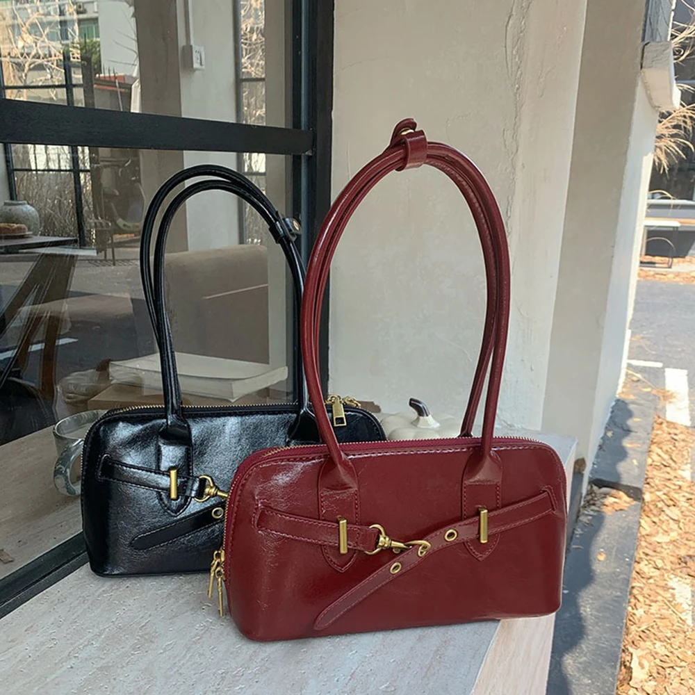 حقيبة بولينج كلاسيكية للنساء بكتف واحد تحت الإبط، سعة كبيرة، لون فريد، محفظة كروس صغيرة