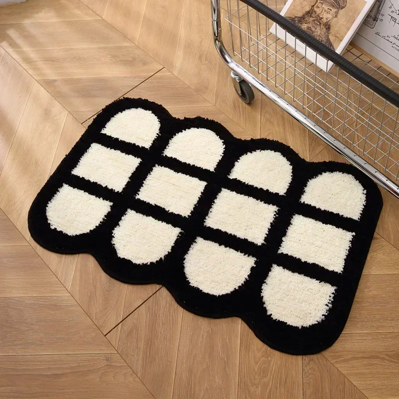 

Black and white bathroom absorbent mat household thickened pile yellow