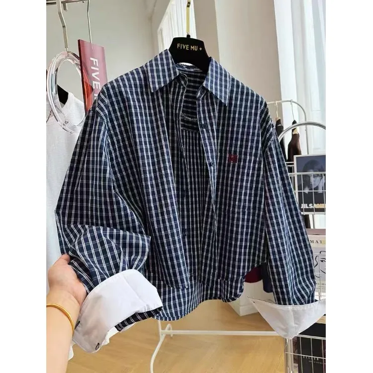 

2025 New Retro Korean Style Short Plaid Long Sleeve Shirt Women's Spring Autumn Elegant Beautiful Top Comfortable Breathable ...