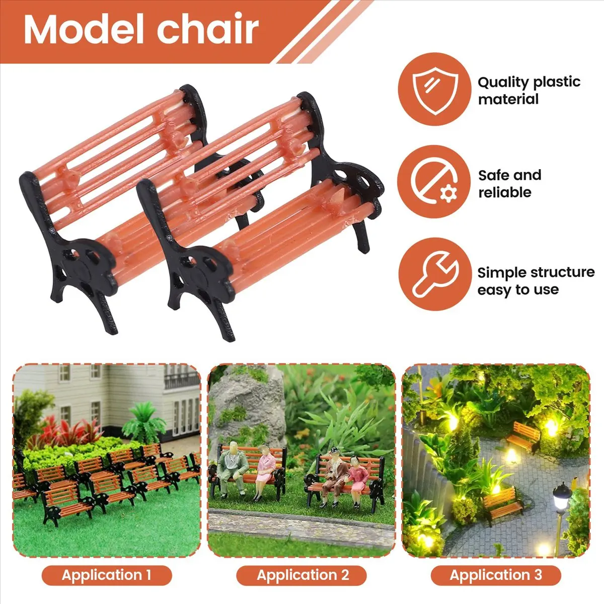 A3#(Upgraded) 1323F 10Pcs Model Train HO N O Scale 1:100 Bench Chair Model Settee Street Park Layout Plastic Crafts,Garden/Railw