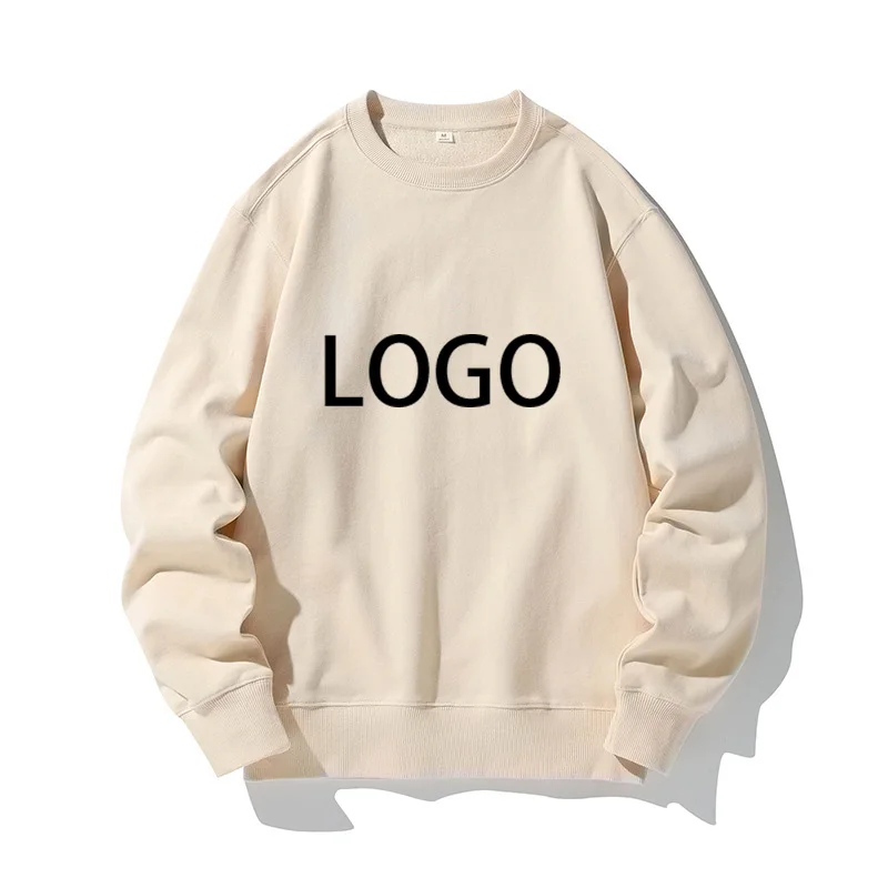 

320g Front Shoulder Looped Round Neck Sweatshirt Made of Pure Cotton Workwear Light Plate Solid Color Printed Logo