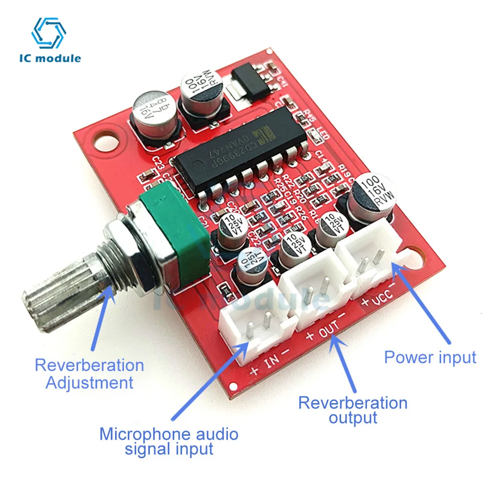 Placa de reverberación de micrófono, módulo de función sin preamplificador, DC5-15V CD2399 PT2399