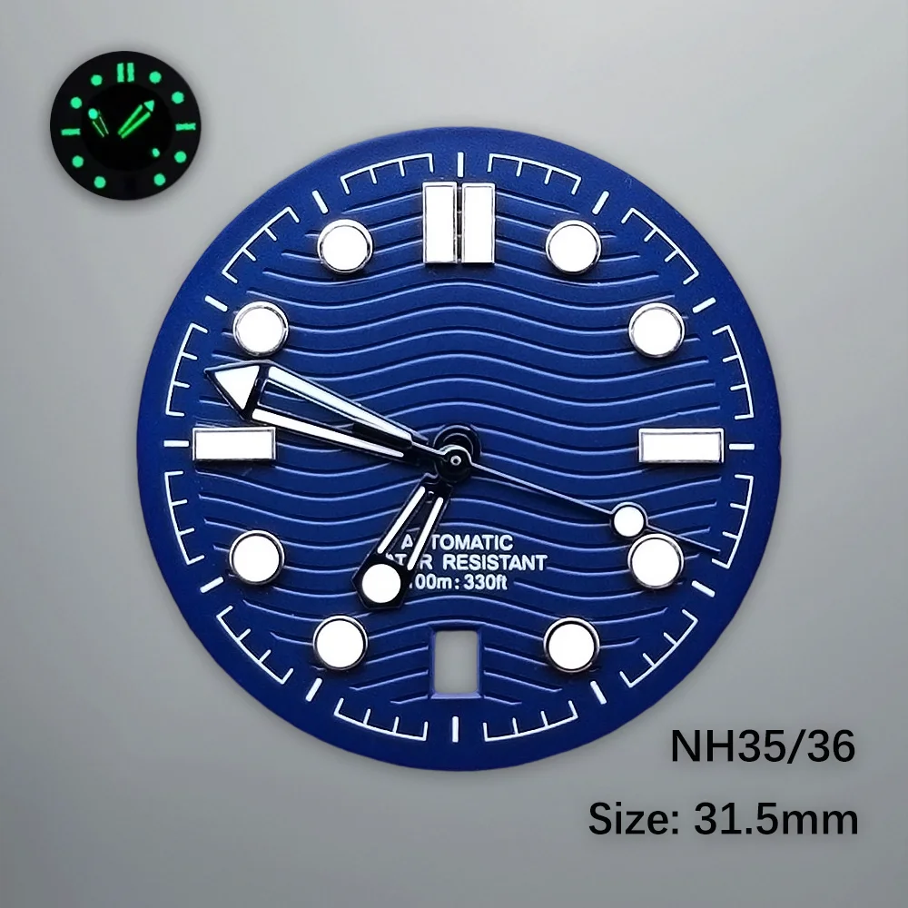 Seamaster 31.5mm dial fits for 6 o'clock Date NH35 NH36 movement green luminous dial hands watch accessorie Customized logo dial