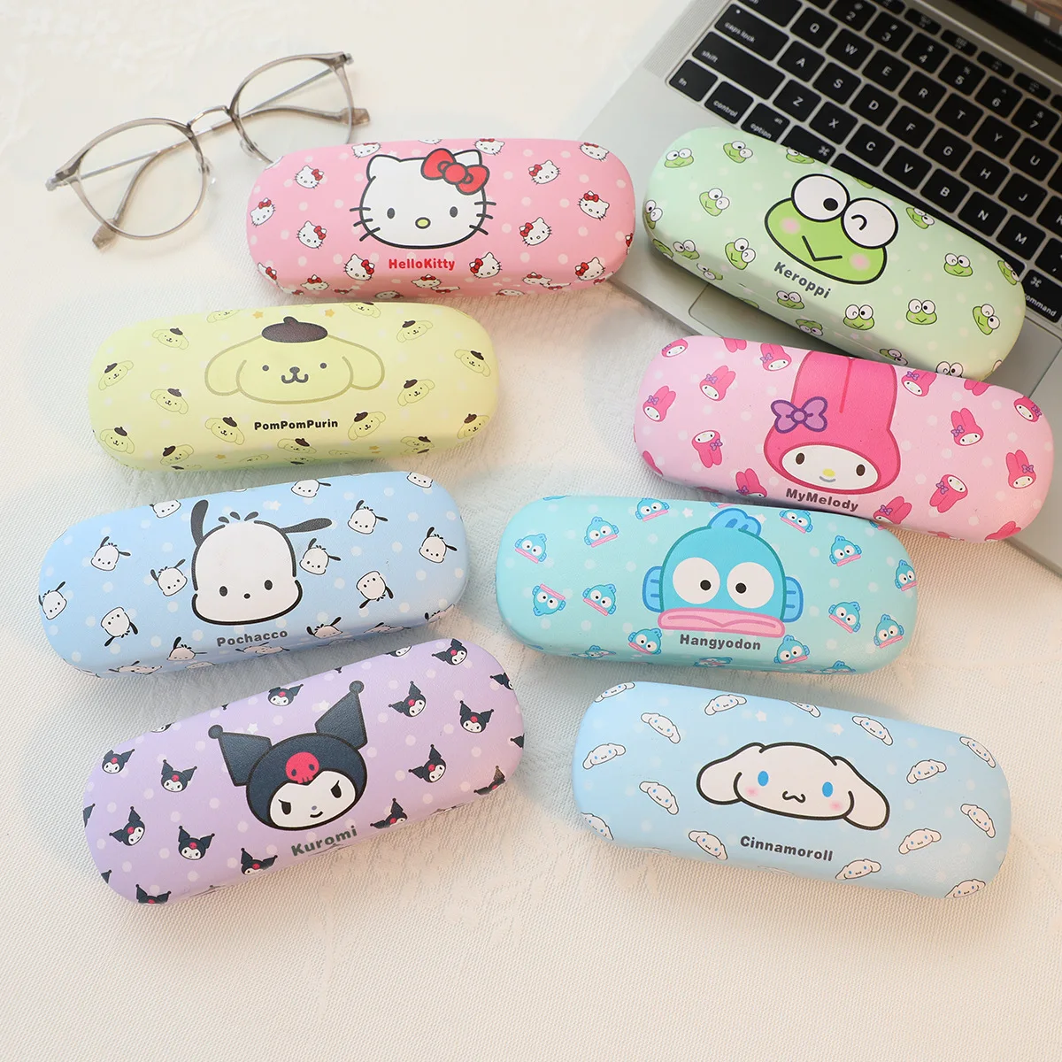 Nuevo estuche para gafas Sanrio Hello Kitty Hangyodon Kuromi Melody, estuche para gafas con marco duro de PU, bolsa de transporte para gafas de miopía, regalo de Navidad