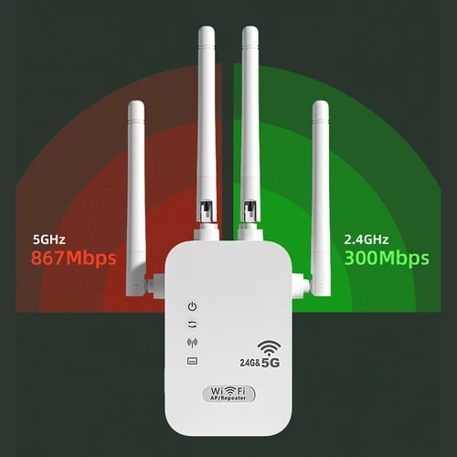 Imagen 2 del producto Repetidor WiFi inalámbrico con puerto WAN/LAN RJ45, extensor Wifi de doble banda de 2,4 GHz/5 GHz, amplificador de señal Wi-Fi para el hogar y la Oficina