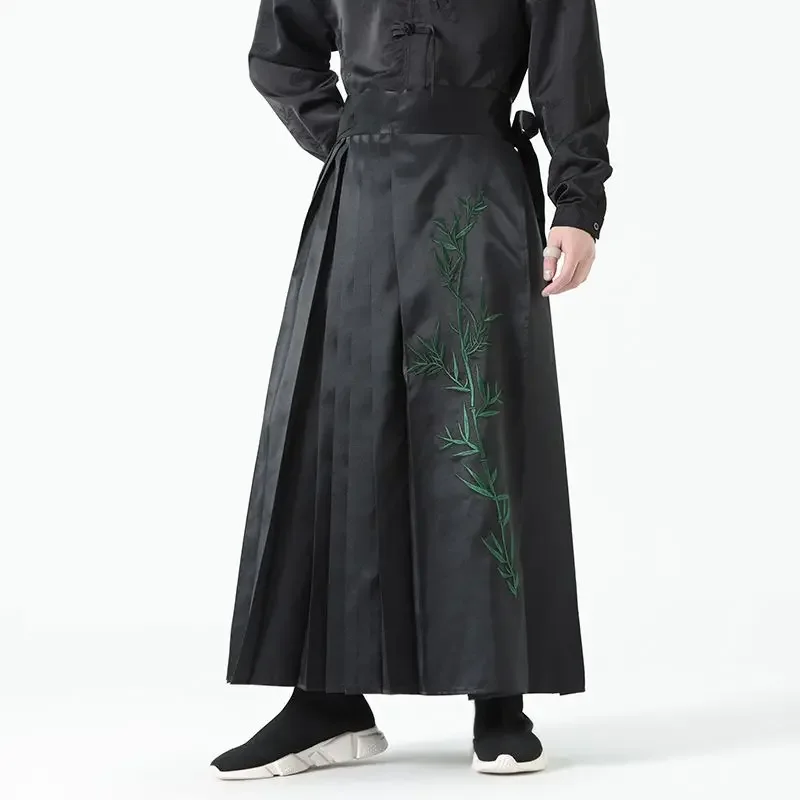 Costumes de cosplay Hanfu pour hommes et femmes, cuir chevelu en bambou noir, manches longues, visage de cheval, jupe financièrement chevaliers, carnaval d'Halloween, mode