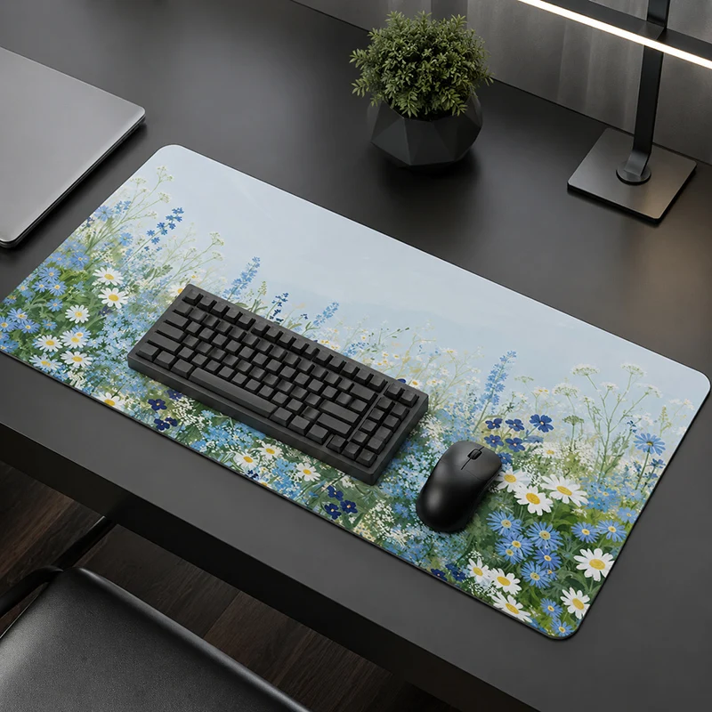 Mouse Pad Blue Wildflower Meadow Gamer XL Home Custom Computer Mousepad XXL keyboard pad Soft Carpet Desktop Mouse Pad