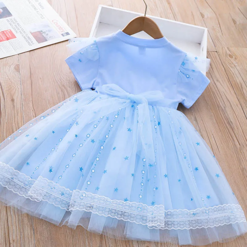 New Disney Girls Dress Short Sleeve Summer Princess Dresses Frozen Elsa Party Baby Dresses for Children Clothing Kids Clothes