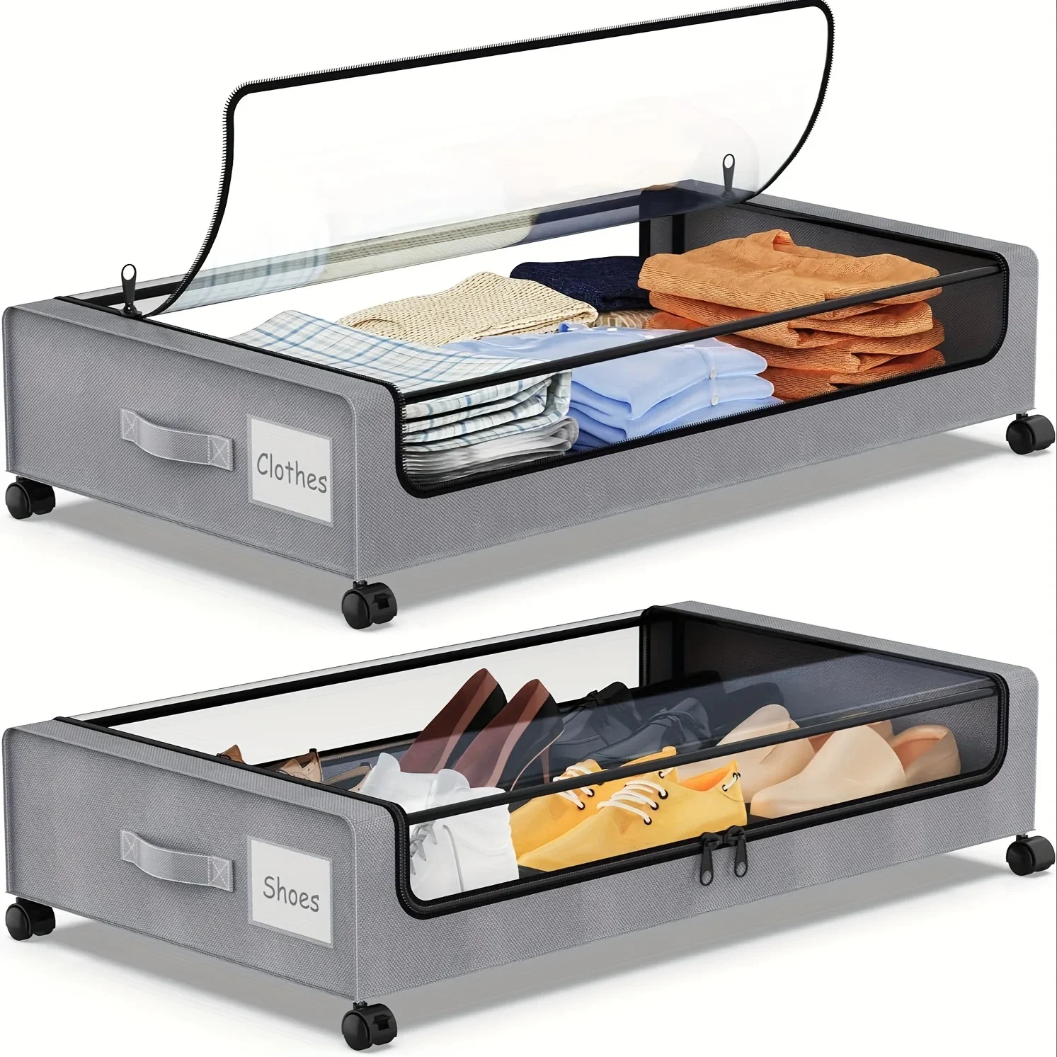 Underbed Storage Lockers With Wheels Lids Space Saving Pull Out Container Clothes Shoes Bedroom Dorm Household Durable Organizer