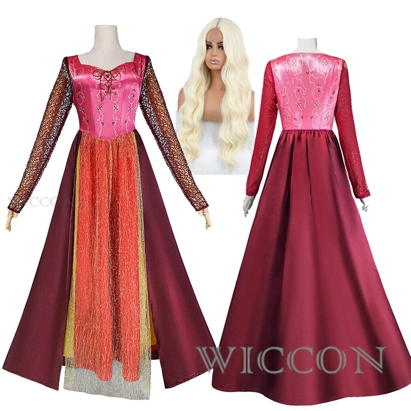 Adults Clothes Halloween Sarah Cos Sandersson sisters disfraz Cosplay Costume Wig Fancy HoccusPoccus Movie Clothing Dress Women