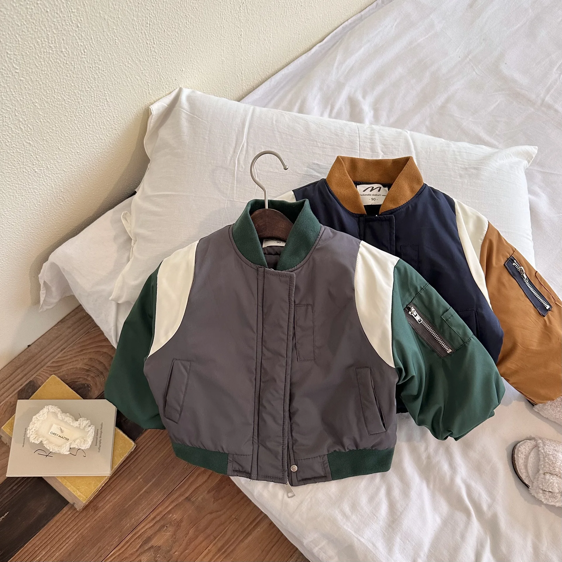 

Winter New Children's Cotton Coat Korean Stand Collar Long Sleeve Kids Outerwear Fashion Contrast Color Boys Baseball Uniform