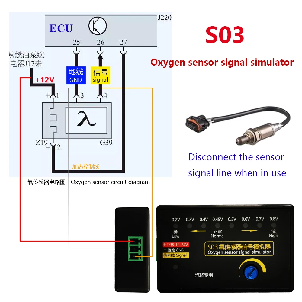 S03 Mini Type Auto Oxygen Sensor Signal Simulator Four-Wire 0.2V - 0.8V Signal Adjustable Special instrument for Auto Repair