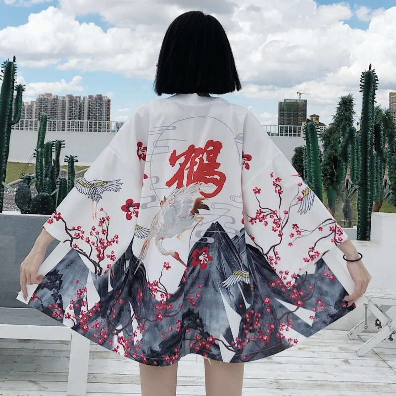 Japanese-Style Retro Crane PrintcosAnime Haori Chinese Style Art Style Street Style Travel Sun Protection Clothing Air Condition