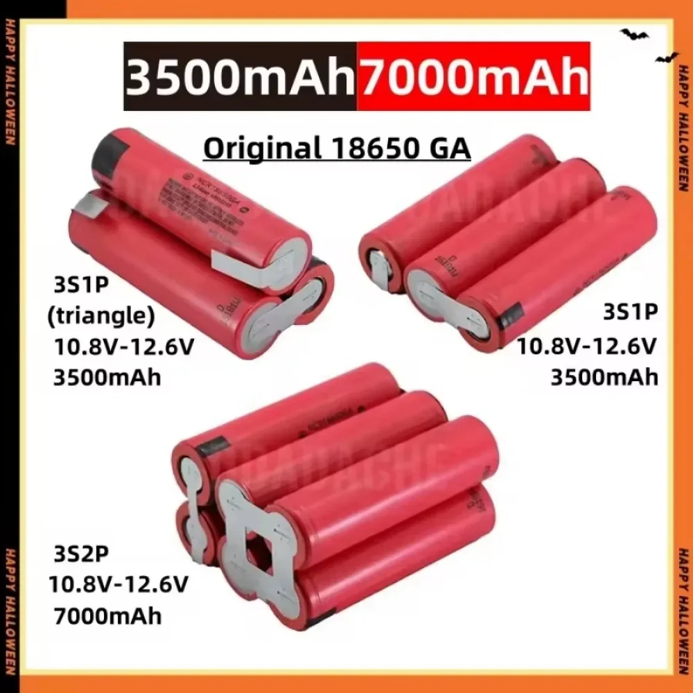 Original 18650 GA 2S 3S 4S 5S 6S 3500-7000mAh High Capacity Customizable for Screwdriver Welding Battery 18650 12V 14.4V 18V 25V