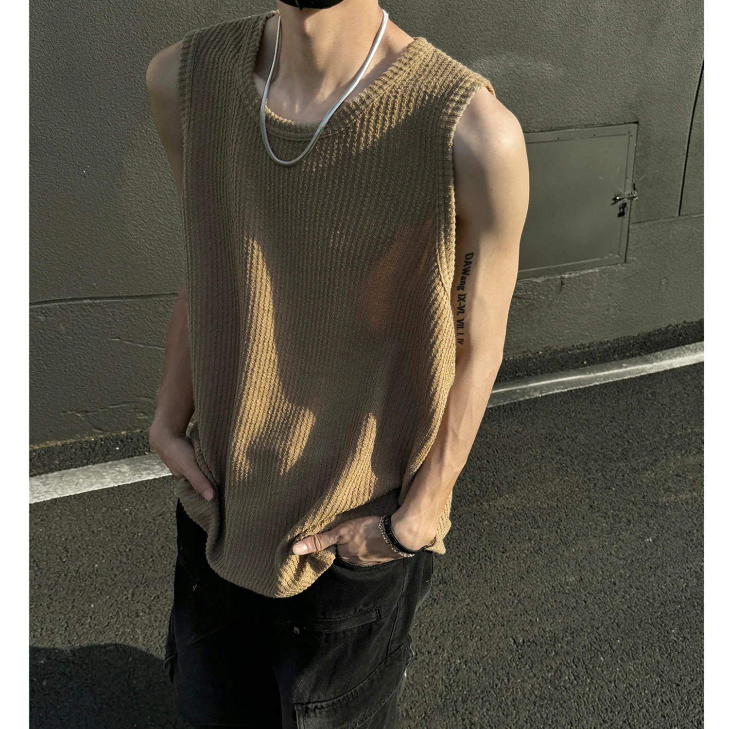 Men O-Neck Sleeveless Vertical Stripe TShirts Summer Loose Casual Tank Tops Man Fashion Oversized Singlets Male Clothing