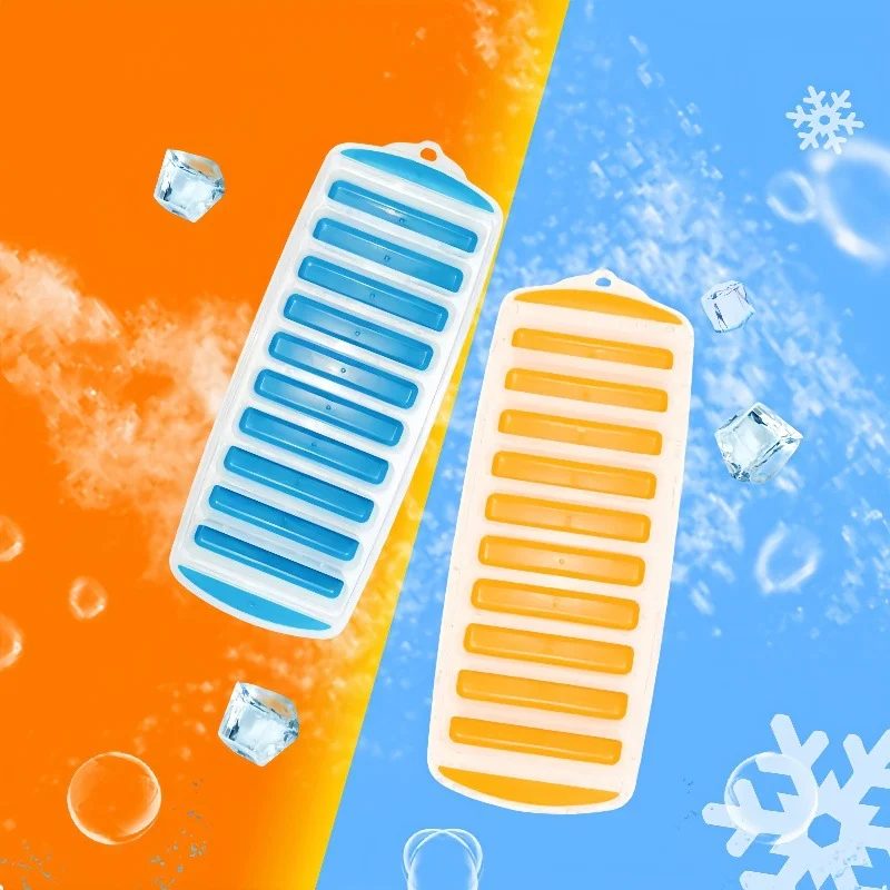 

Pop Out Plastic Ice Cube Tray with Lid Reusable Ice Stick Tray Mold for Water and Sport Bottles