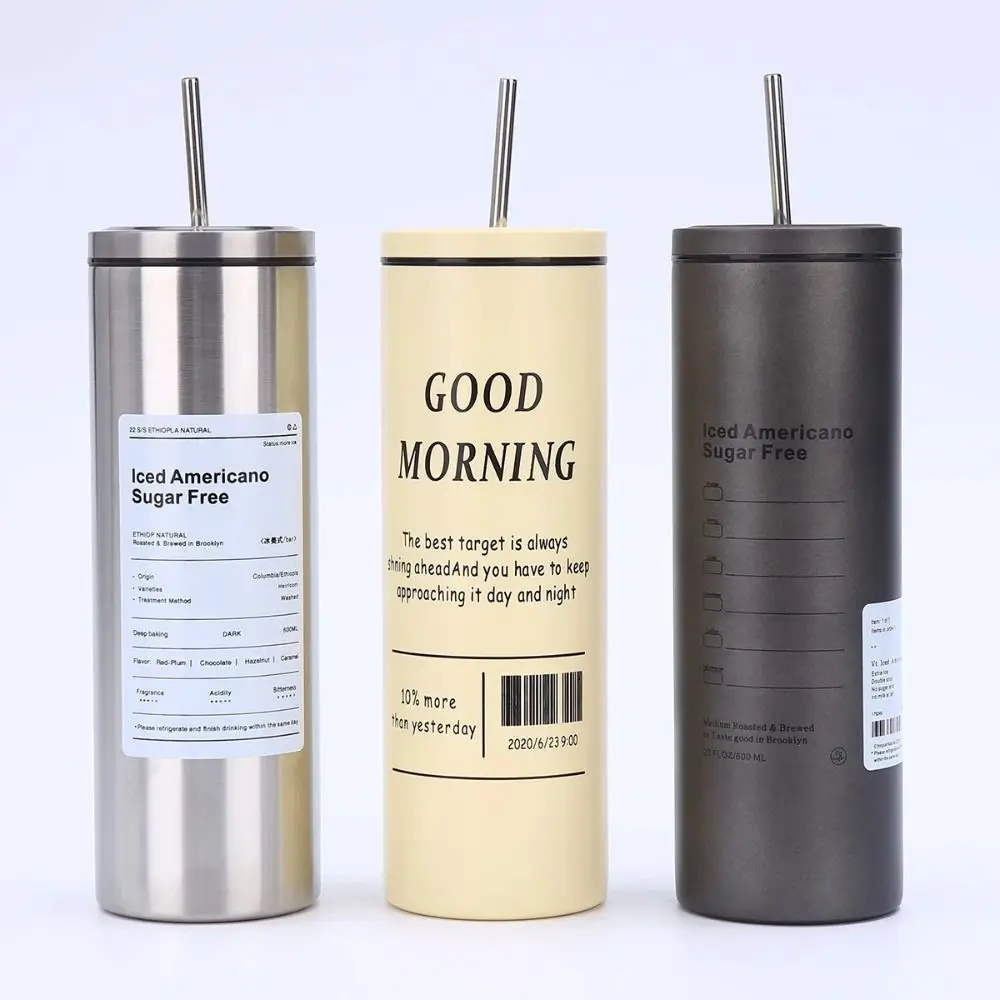 

Durable 600ml Thermal Water Bottle Large Capacity Creative Insulated Tea Mug with Straw Portable Drinking Straw Cup Office Use