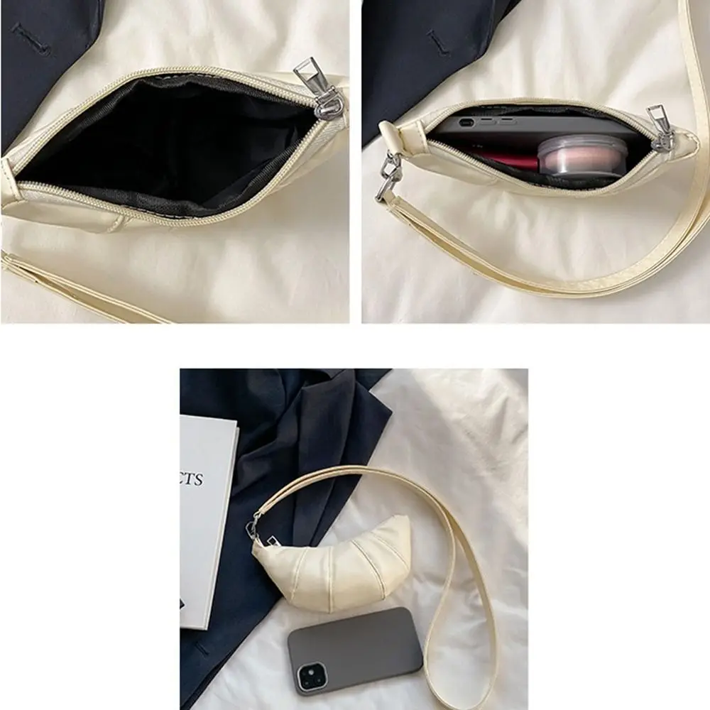 Elegant PU Leather PU Croissant Bag Silver Purse Lanyard Wallet Cute Korean Style Hanging Neck Coin Purse Shopping