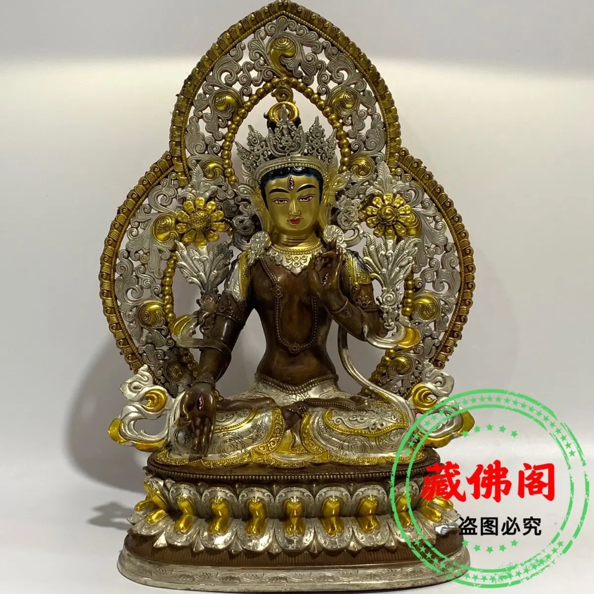 One Foot White Tara Bodhisattva Pure Copper Precision Crafted Tibetan Gilded Customized 10 inch Retro Bronze Statue Home Decorat