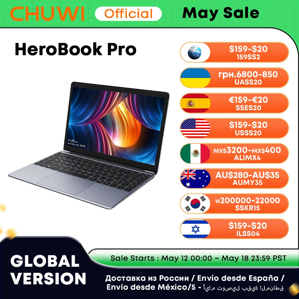 CHUWI HeroBook Pro 14,1-calowy wyświetlacz FHD Intel Celeron N4020 Dwurdzeniowy 6 GB RAM 128 GB ROM Windows 11 Laptop z pełnowymiarową klawiaturą