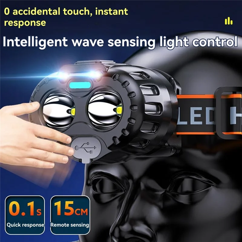 كشاف أمامي LED خارجي، مستشعر حركة، مصباح يدوي للتخييم، أضواء صيد فائقة السطوع - [Cilae]