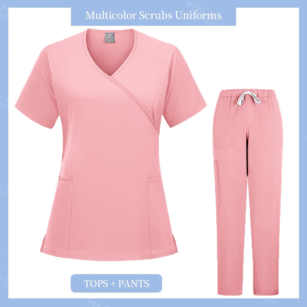 Clearance Scrubs Nursing Uniforms for Women Men Anesthetist Set Tops and Jogger Pants Thin Fabric Operating Room Doctor Workwear