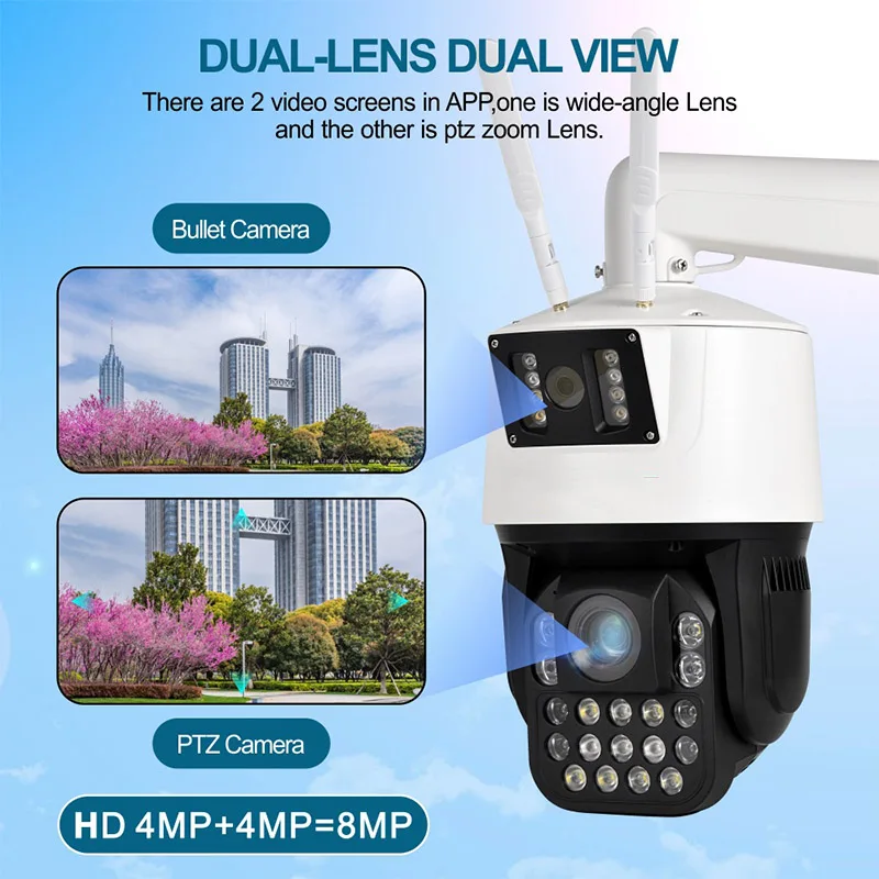 Seetong Wireless 20X Optical Zoom 4MP Dual Lens 360 Degree Rotate WIFI PTZ Camera Auto Tracking Full Color Night Vision
