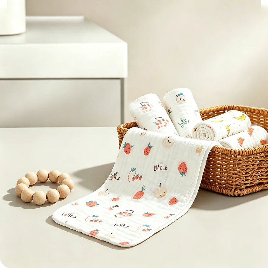 3/5Pcs Multifunctional Baby Gauze Handkerchiefs, Six-Layer Breathable and Absorbent Style, Newborn Face and Hand Wipes, Cartoon Animal Print Drool Wipes, Soft and Skin-Friendly - Won'T Suffocate or Irritate Baby's Skin, a Must-Have for New Moms