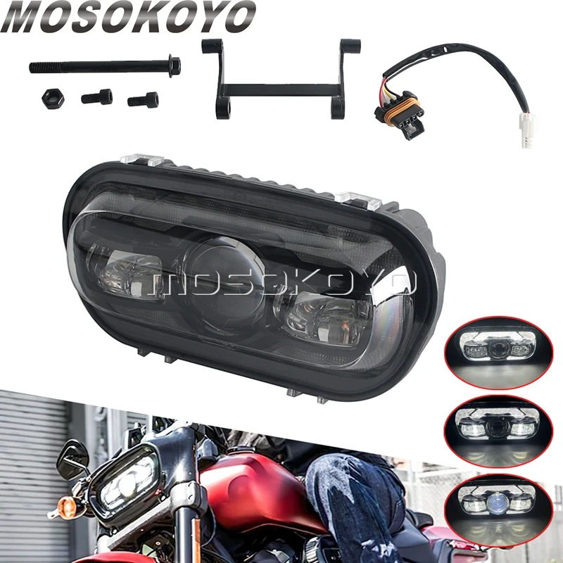 Motorcycle Headlight Assembly Hi/Low Beam DRL LED HeadLamp For Harley Dyna Fat Bob FXDF 2008-2017 Front Head Light E9 E-MARK