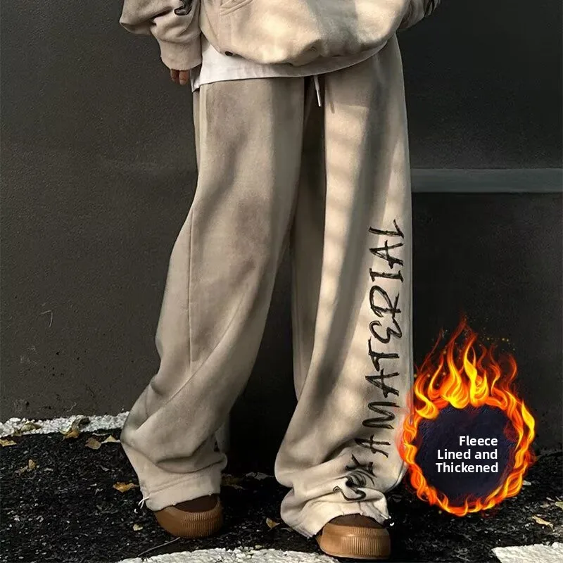 

American Sle Heavyweight Sport Wide Leg Sweatpants Men's Dir Pants Printed Casual Trousers Drapey Dstring Cuffed Floor...