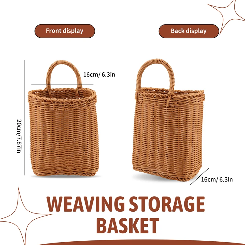 A19F-Cestino portaoggetti da cucina con manico Cestini sospesi intrecciati per soggiorno Organizzatore di articoli vari per frutta Cestini intrecciati a mano